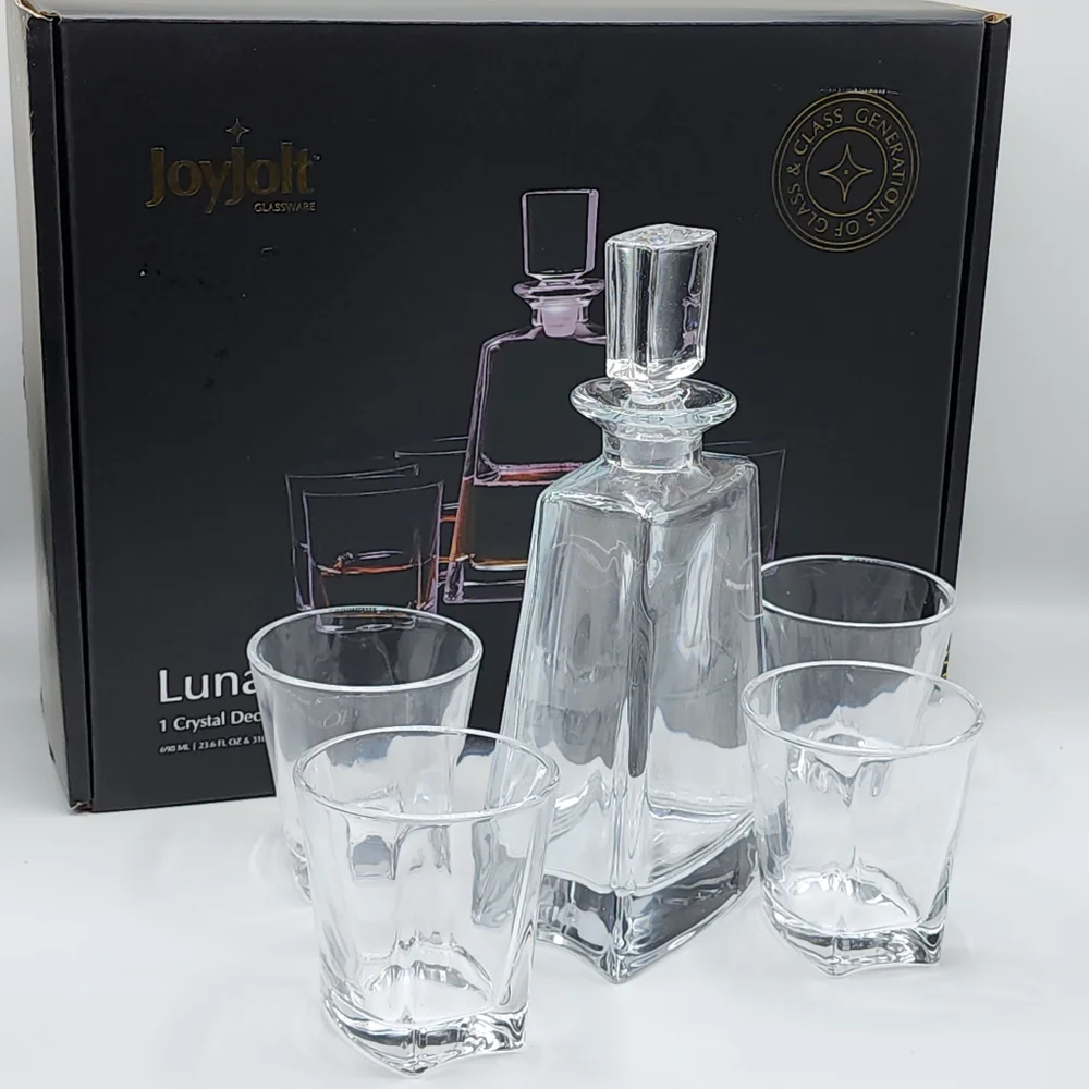 JoyJolt Glassware Luna Whiskey Crystal Decanter And Glass Set of 6